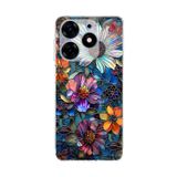 PrintiFy Tecno Spark 10 Pro ile Uyumlu Vitray Mücevher Flora Tasarımlı Şeffaf Silikon Kılıf