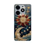 PrintiFy Tecno Spark 10 Pro ile Uyumlu Vitray Sol ve Luna Tasarımlı Şeffaf Silikon Kılıf