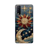 PrintiFy Vivo Y20 ile Uyumlu Vitray Sol ve Luna Tasarımlı Şeffaf Silikon Kılıf