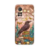 PrintiFy Xiaomi Mi 10 T ile Uyumlu Vitray Bilge Kuzgun Tasarımlı Şeffaf Silikon Kılıf