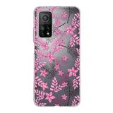PrintiFy Xiaomi Mi 10T ile Uyumlu Kapak Floral Pembe Tasarımlı 1mm Fit Şeffaf Silikon Kılıf