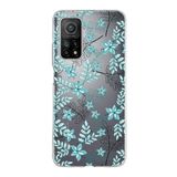 PrintiFy Xiaomi Mi 10T ile Uyumlu Kapak Floral Su Yeşili Tasarımlı 1mm Fit Şeffaf Silikon Kılıf