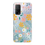 PrintiFy Xiaomi Mi 10T Pro ile Uyumlu Kapak Çiçek Tasarımlı 1mm Fit Şeffaf Silikon Kılıf