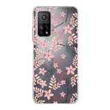 PrintiFy Xiaomi Mi 10T Pro ile Uyumlu Kapak Floral Kırmızı Tasarımlı 1mm Fit Şeffaf Silikon Kılıf