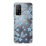 PrintiFy Xiaomi Mi 10T Pro ile Uyumlu Kapak Floral Mavi Tasarımlı 1mm Fit Şeffaf Silikon Kılıf