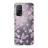 PrintiFy Xiaomi Mi 10T Pro ile Uyumlu Kapak Floral Pudra Tasarımlı 1mm Fit Şeffaf Silikon Kılıf