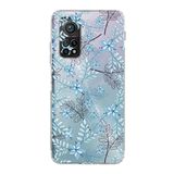 Printify Xiaomi Mi 10T Pro Kamera Korumalı Kapak Floral Mavi Tasarımlı Şeffaf Kılıf
