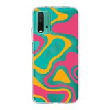 PrintiFy Xiaomi Poco M3 ile Uyumlu Kapak Renkli Desen B Turuncu Tasarımlı 1mm Fit Şeffaf Silikon Kılıf