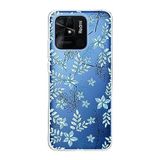 PrintiFy Xiaomi Redmi 10C ile Uyumlu Kapak Floral Mavi Tasarımlı 1mm Fit Şeffaf Silikon Kılıf