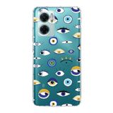 PrintiFy Xiaomi Redmi Note 11E ile Uyumlu 1mm Slim Fit Nazar Boncuğu 2 Baskılı Şeffaf Kılıf