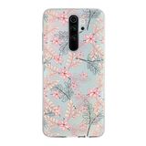 PrintiFy Xiaomi Redmi Note 8 Pro ile Uyumlu Kapak Floral Kırmızı Tasarımlı 1mm Fit Şeffaf Silikon Kılıf