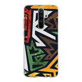 PrintiFy Xiaomi Redmi Note 8 Pro ile Uyumlu Kapak Soyut Grafiti Tasarımlı 1mm Fit Şeffaf Silikon Kılıf
