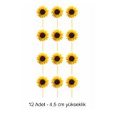 printiks 12 Adet Ayçiçeği Kürdanlı Cupcake Pasta Süsü Süsleme Kalın Kağıt