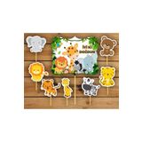 printiks 8 Adet Sevimli Hayvanlar Safari Kürdanlı Cupcake Pasta Süsü Süsleme Kalın Kağıt