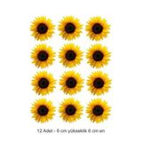 Printiks Ayçiçeği 12 Adet Yenilebilir Yazılı Pasta Süsü Kurabiye Cupcake Üzeri Şeker Hamuru Kağıt Baskısı