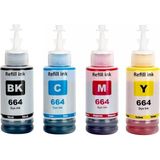 Printiks Epson T664 Ecoprınter L110, L120, L121, L200, L210, L220 Yüksek Kapasiteli 4 Renk Mürekkep Seti T664-T6641-T6642-T6643-T6644 - Mavi - Sarı - Kırmızı - Siyah
