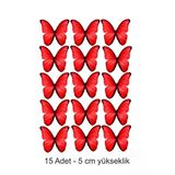 Printiks Kırmızı Kelebek 15 Adet 6 Cm 4 Cm Yenilebilir Pasta Süsü Kurabiye Cupcake Şeker Hamuru Kağıt Baskısı