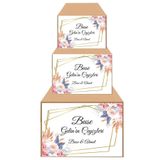 printiks Pembe Renkli Altın Çerçeve Şık Zarif Gül Düğün Çeyiz Koli Etiketi 10 Adet A4 Ebat Baskılı Sticker