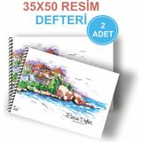 PrintKonsept 2'li 35X50 Resim Defteri Spiralli Karton Kapak 35X50 cm 15 Yaprak Resim Defteri Büyük Boy - Renkli - 35*50