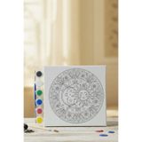 PRİNTOPİA DESİGN Yetişkinler İçin Mandala Tuval Boyama Seti Hobi Etkinlik Aktivite (20x20cm Tuval+Fırça+6 Renk Boya)