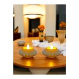 Printorium Modern Şerit Tasarımlı Tealight Mumluk 2'li Set