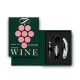 Printworks The Essentials, Wine Tools - Şarap Şişesi Açacağı, Durdurucu, Dökme ve Yaka Seti, Zarif Kitap Tarzı Kılıfta