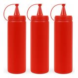 Prisma Kapaklı Sosluk, Ketçaplık – Sıkma Tip Yağdanlık ve Sos Şişesi Seti Plastik Kırmızı ( 3 Adet ) - 400 ml