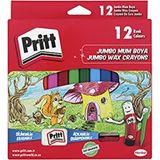 Pritt 12'li Jumbo Silinebilir Renkli Üçgen Mum Boya Kalemi Hediyeli Silgi ve Kalemtıraş