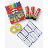 Pritt Okul Kırtasiye Seti - 12'li Keçeli Kalem, 3 Adet 22 gr Stick Yapıştırıcı, 2 Adet Bant ve 40'lı Isim Etiketi - Çoklu