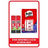 Pritt Stick 22 gr Shrink X 2 Adet Beyaz Silgi 5'li Blister