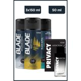 Privacy Addiction Men Edt 50 ml Parfüm & Blade Deep Chill, Mountain Fresh, Black Alpha 3x150 ml