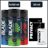 Privacy Addiction Men Edt Parfüm 50 Ml & Blade Green Dream, Marine Fresh,Self Confidence Deodorant 3x150 Ml