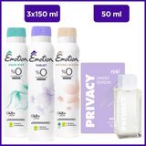 Privacy Limited Edition Woman Edt Parfüm 50 Ml & Emotion Aqua Kiss, Violet, Natural Bloom 3x150 Ml