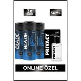 Privacy Man Addiction Edt Erkek Parfüm 50 Ml + Blade Marine Fresh Erkek Deodorant 3x150 Ml
