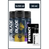 Privacy Men Addiction Edt 50 ml Parfüm&Blade Deep Chill, Mountain Fresh, Artificial 2.0 Deodorant 3x150 ml