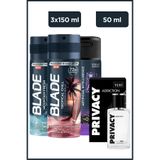 Privacy Men Addiction Edt 50 ml Parfüm&Blade TropicalChill, MountainFresh, Yapay 2.0 Deodorant 3x150 ml