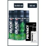 Privacy Men Addiction Edt Erkek Parfüm 50 ml ve Blade Green Dream Deodorant 3x150 ml