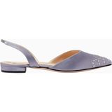 Private Collection Lerina Saten Kristal Taşlı, Italyan Tasarım Slingback Ayakkabı, Zarif Günlük ve Gece Şıklığı - Gri
