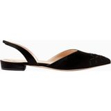 Private Collection Lerina Saten Kristal Taşlı, Italyan Tasarım Slingback Ayakkabı, Zarif Günlük ve Gece Şıklığı - Siyah