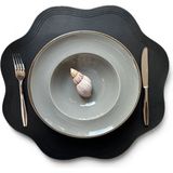 Prive Home PRİVE HOME Siyah Deri Amerikan Servis Asimetrik Modern Stil Sofra Aksesuarı