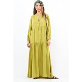 Prive Kadın Base %100 Viskon Yağ Yeşili Maksi Boy Yazlık Elbise
