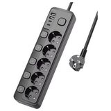 Priz + 4 USB (2 Type-C) Akım Korumalı Anahtarlı Uzatma Kablosu - 2 Metre - Enerji Tasarruflu Priz