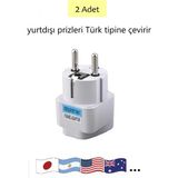 Priz Çevirici Dönüştürücü Çin Japon Amerikan Ing Tipi Fişleri Türk Tipine Dönüştürür (2 Adet) - Beyaz