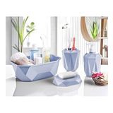 Prizma 4'lü Banyo Seti - Banyo Organizer - Banyo Dekorasyon Seti Buz Mavi