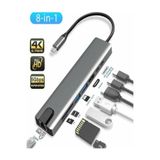 Pro Air USB Type-C Hub Dönüştürücü Çevirici Çoklayıcı USB Hdmı Micro Sd 8 Girişli 8In1 Uyumlu GRİ