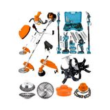 PRO DRAGER Yan Tip Benzinli Tırpan Çim Biçme Makinesi ve Dal Budama Makas+Teleskopik 2 mt Kollu Bahçe Seti