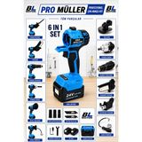 Pro Müller Alman Bl Motor 6 Kafalı Süper Set Darbeli Matkap Testere Tilki Kuyruğu Taşlama Somun Sökme Havalı Pompa