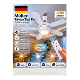 Pro Müller Alman Kömürsüz Sessiz Motor Tavan Tipi 3 Renk Aydınlatmalı Fan Vantilatör (Sinek Kovar )