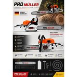 Pro Müller Alman Profesyonel V-Power 52 cc Hava Soğutmalı Benzinli Ağaç Odun Dal Motorlu Hızar Bıçkı Testeresi Orman Motoru