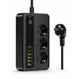 PRO P10 3000W Akım Korumalı Priz - 3 AC Çıkışlı, 4 USB ve 2 Type-C Girişli Çoklu Priz, Hızlı Şarj Destekli Grup Priz (Siyah)